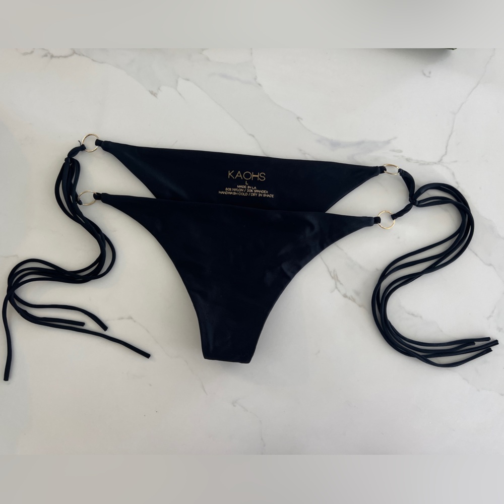KAOHS L bikini bottom. BLACK w/FRINGE gold hardware. Skimpy & cute! NEVER WORN.